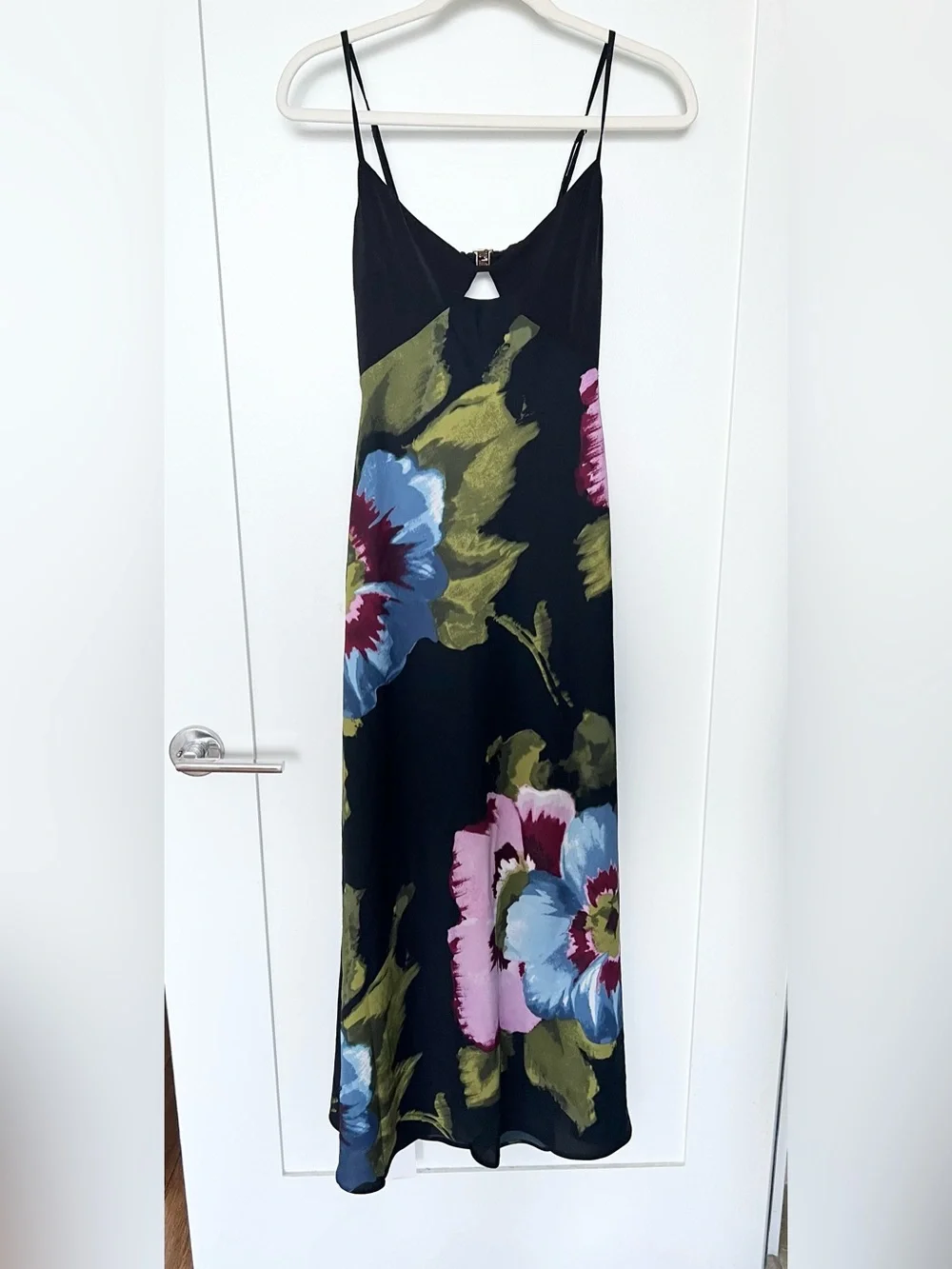 Abercrombie & Fitch Black Floral Slip Maxi Dress with Pink & Blue Blooms